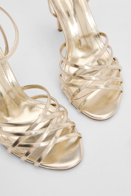 Metallic Strappy Cage Front High Stiletto Heels - Image 5