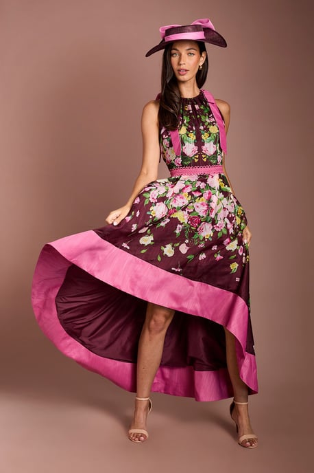 Lisa Tan Bow Shoulder Hi Low Printed Midi Dress - Image 1
