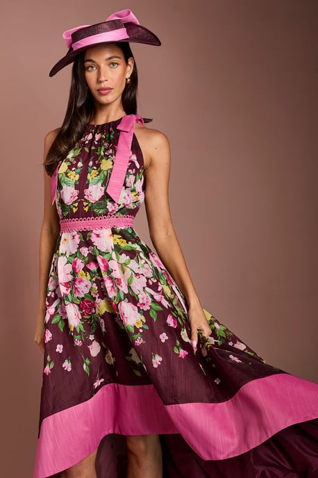 Lisa Tan Bow Shoulder Hi Low Printed Midi Dress - Image 2