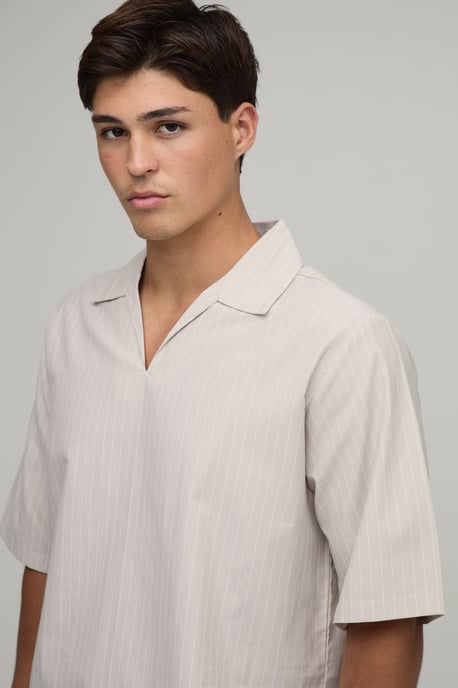 Oversized Boxy Poplin Stripe V-Neck Polo - Image 3