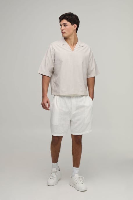 Oversized Boxy Poplin Stripe V-Neck Polo - Image 4