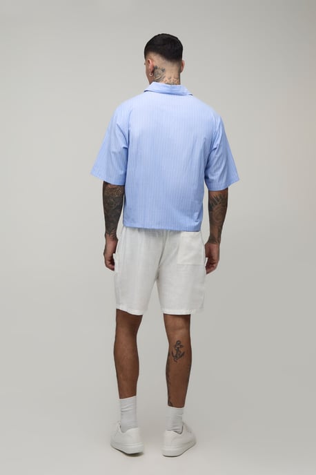 Tall Oversized Boxy Poplin Stripe V-Neck Polo - Image 2