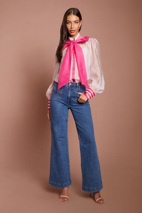 Lisa Tan Pussybow Long Sleeve Organza Shirt - Image 1