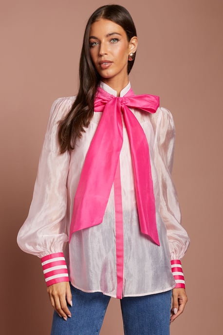 Lisa Tan Pussybow Long Sleeve Organza Shirt - Image 2
