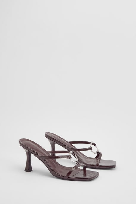 Hardware Ring Detail Toe Post Heeled Mules - Image 2