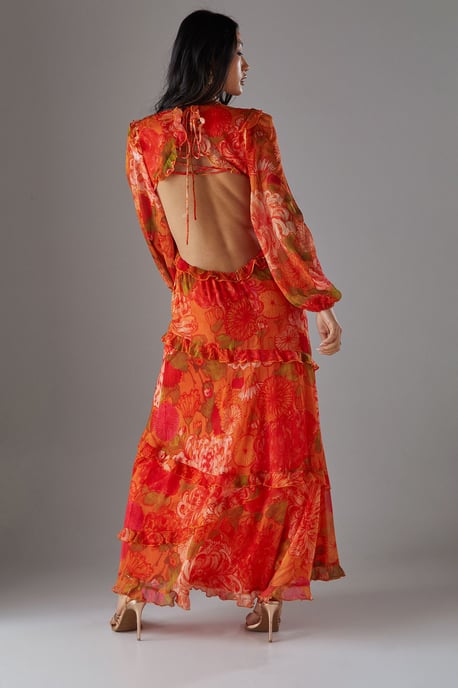Petite Chiffon Cut Out Waist Ruffe Maxi Dress - Image 2