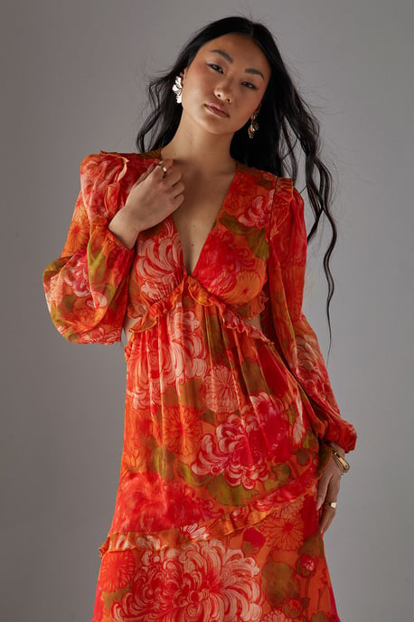 Petite Chiffon Cut Out Waist Ruffe Maxi Dress - Image 3