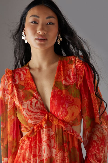 Petite Chiffon Cut Out Waist Ruffe Maxi Dress - Image 4