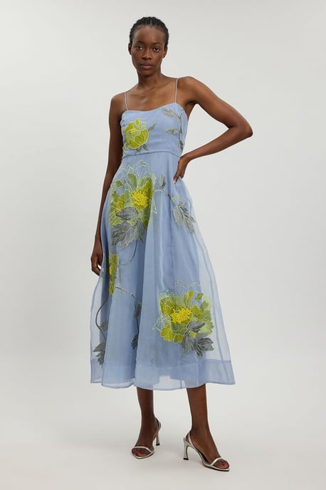 Floral Embroidered Organza Bandeau Dress - Image 1