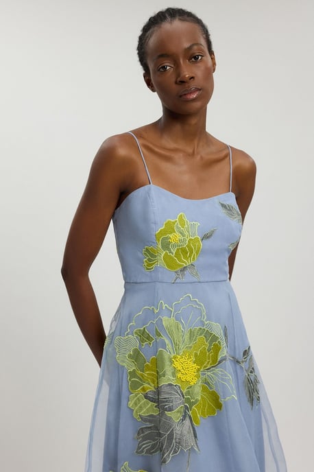Floral Embroidered Organza Bandeau Dress - Image 2