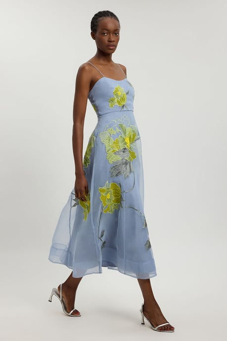 Floral Embroidered Organza Bandeau Dress - Image 3