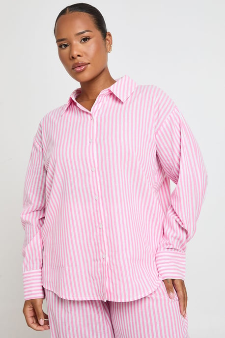 Plus Cotton Pinstripe Oversized Pyjama Shirt - Image 1