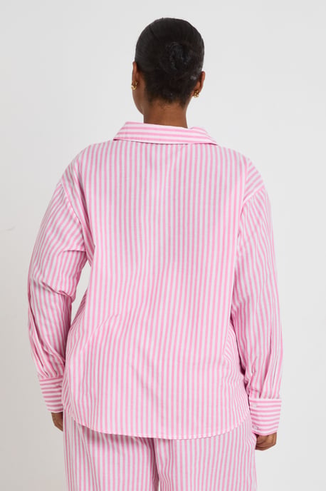 Plus Cotton Pinstripe Oversized Pyjama Shirt - Image 2