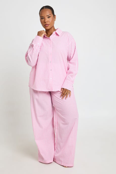 Plus Cotton Pinstripe Oversized Pyjama Shirt - Image 3