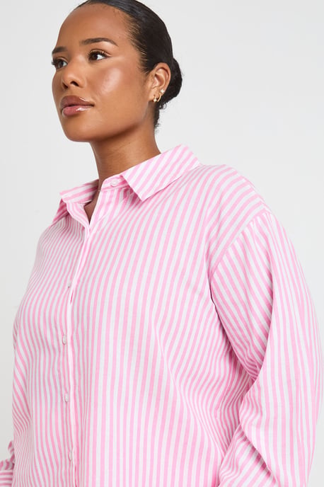 Plus Cotton Pinstripe Oversized Pyjama Shirt - Image 4