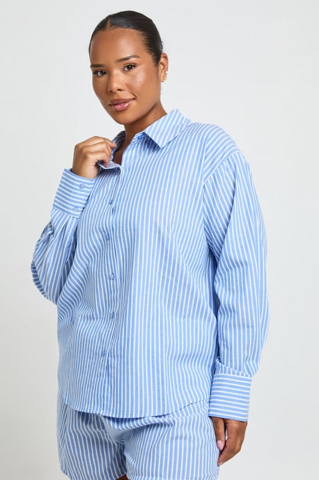 Plus Cotton Pinstripe Oversized Pyjama Shirt - Image 1
