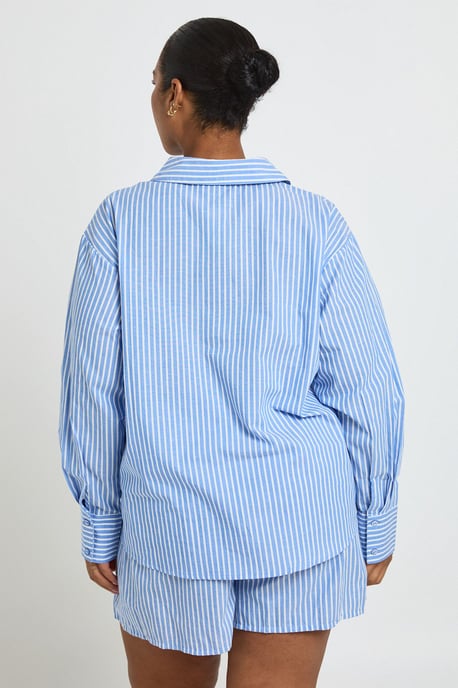 Plus Cotton Pinstripe Oversized Pyjama Shirt - Image 2