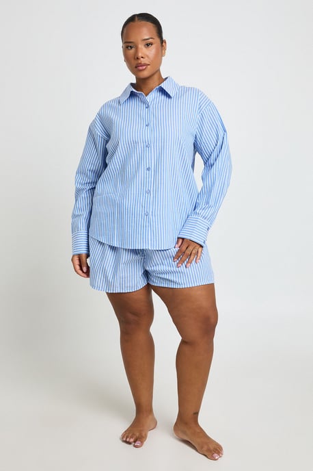 Plus Cotton Pinstripe Oversized Pyjama Shirt - Image 3