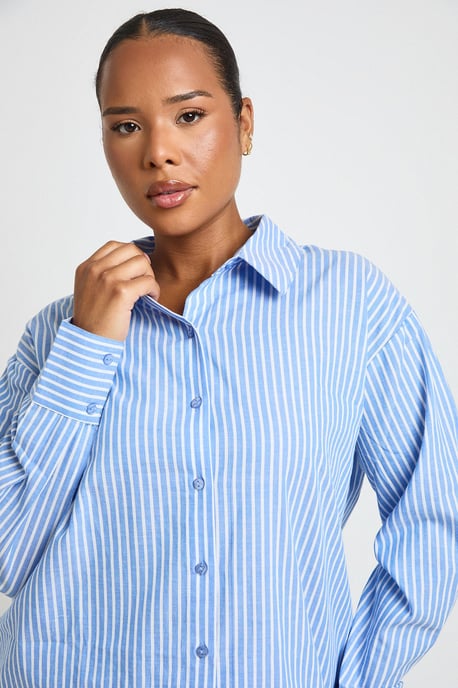 Plus Cotton Pinstripe Oversized Pyjama Shirt - Image 4