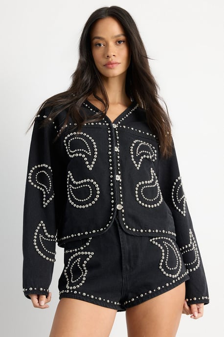Paisley Embellished Denim Jacket - Image 2
