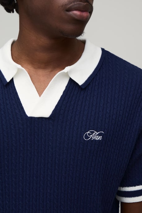 MAN Boxy Cable Embroidered Knitted Polo - Image 3
