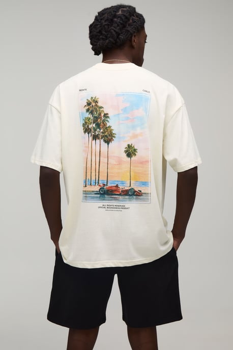 Oversized Extended Neck Sports Car Palm Print T-Shirt & Short Set - Image 1