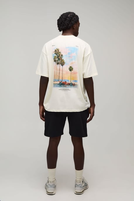 Oversized Extended Neck Sports Car Palm Print T-Shirt & Short Set - Image 2