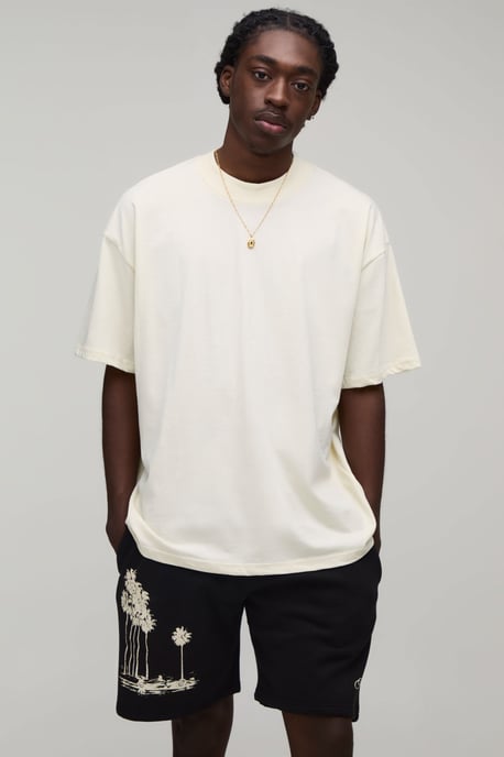 Oversized Extended Neck Sports Car Palm Print T-Shirt & Short Set - Image 3