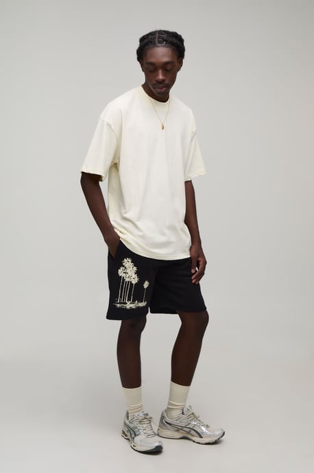 Oversized Extended Neck Sports Car Palm Print T-Shirt & Short Set - Image 4
