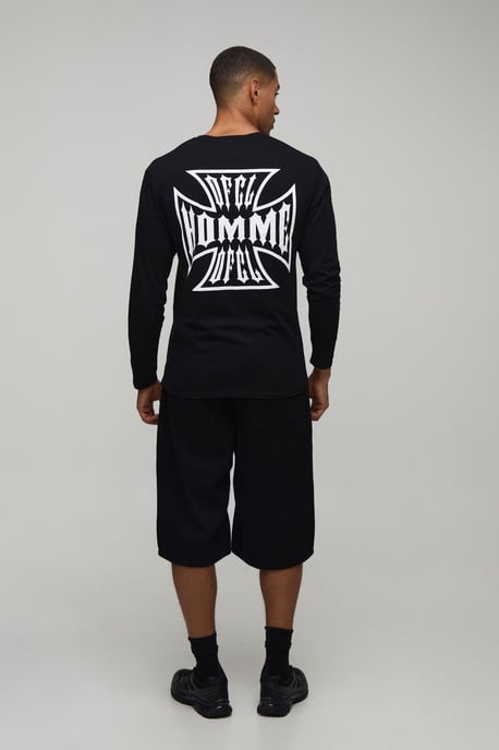 Black Regular Fit Cross Graphic Long Sleeve T-Shirt - Image 2