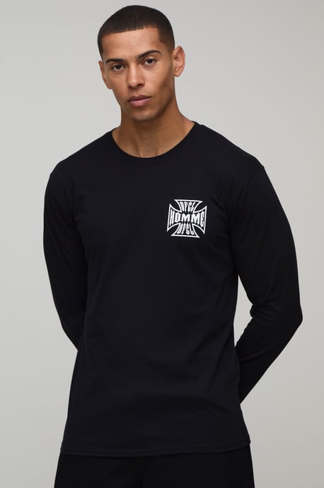 Black Regular Fit Cross Graphic Long Sleeve T-Shirt - Image 3