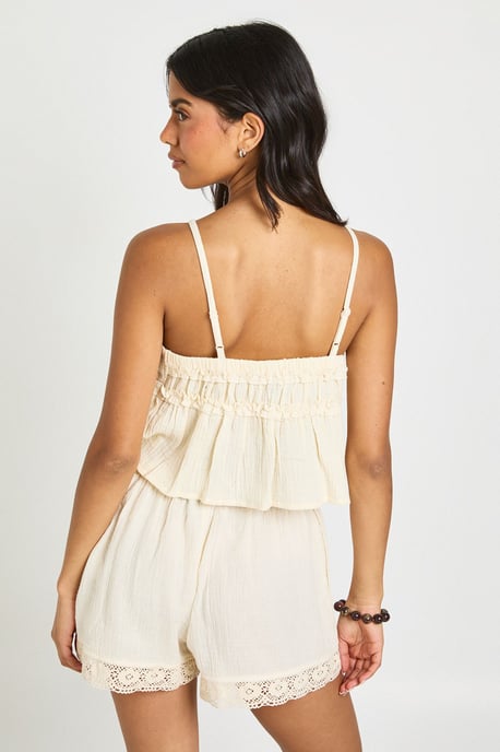 Cheesecloth Crochet Trim Shorts - Image 2