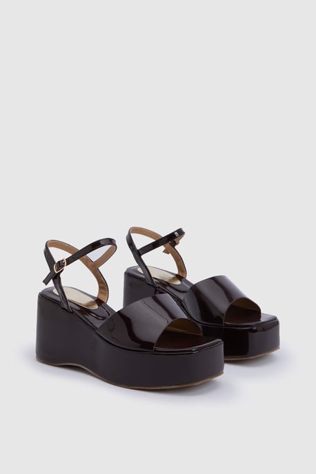Faith: Hunnie Faux Patent Leather Open Toe Wedge Sandal - Image 2