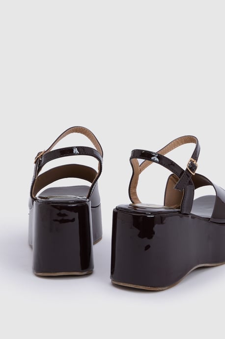 Faith: Hunnie Faux Patent Leather Open Toe Wedge Sandal - Image 3