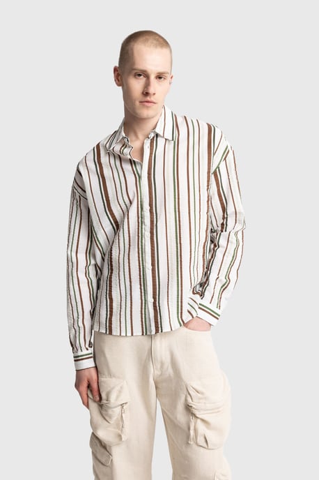 Ontspannen Pasvorm Gestreepte Katoenen Shirt - Image 1
