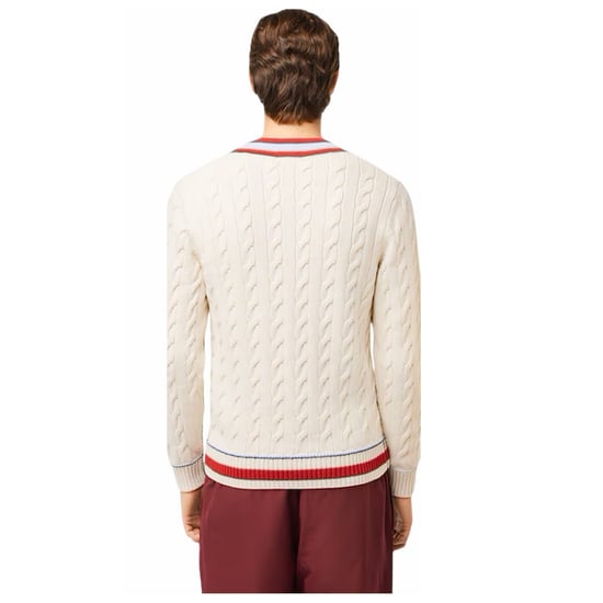 Lacoste Unisex Volwassen Kabelgebreide Boord Trui (Crème/Rood) - Image 2