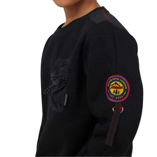 Brave Soul Sweatshirt met borstzak voor jongens (Jet Zwart) - Image 3