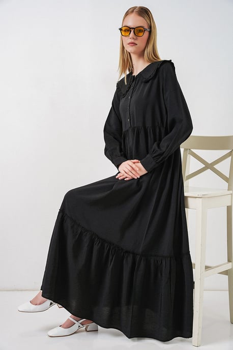 Maxiklänning med babykrage och knäppning - Image 3