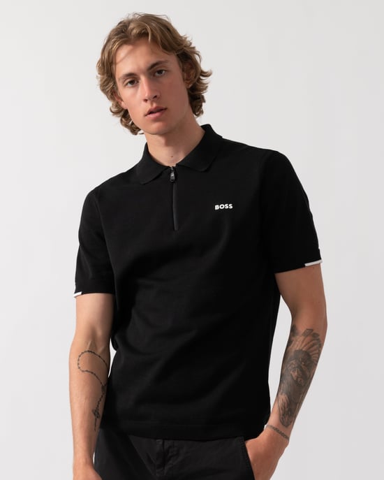 Regular Fit Short Sleeve Logo Detail Polo Shirt in Black - Image 1