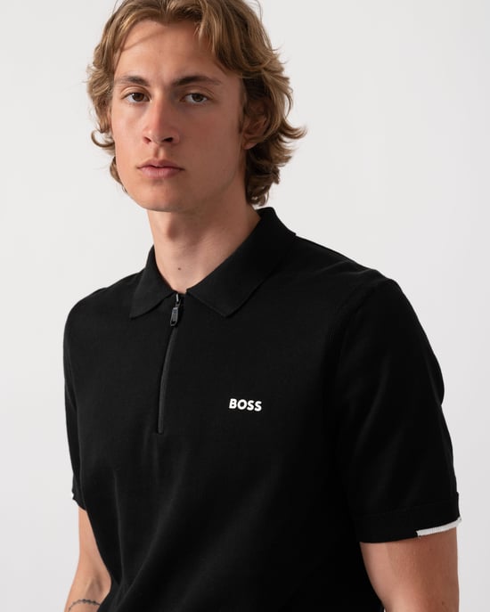 Regular Fit Short Sleeve Logo Detail Polo Shirt in Black - Image 3