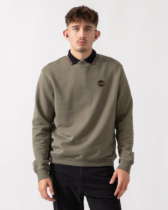 Badge Crew Neck Sweatshirt in Olive - Image 1