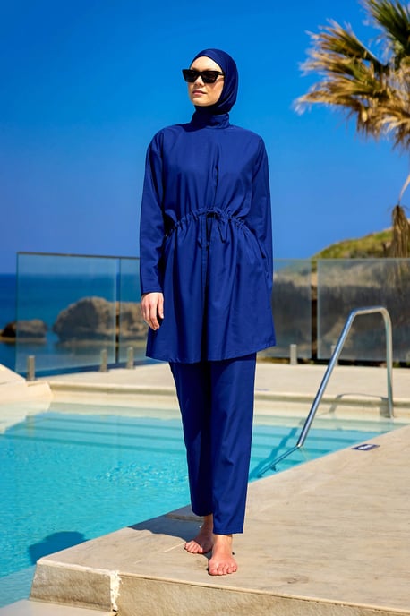 Andalus Burkini-set met volledige dekking en kleurrijke ruches aan de voorkant - Image 1