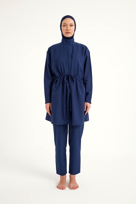 Andalus Burkini-set met volledige dekking en kleurrijke ruches aan de voorkant - Image 3