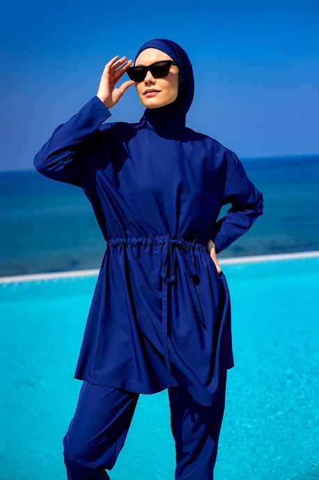 Andalus Burkini-set met volledige dekking en kleurrijke ruches aan de voorkant - Image 6