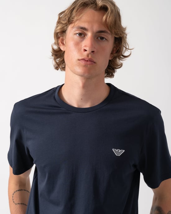 Short Sleeve Logo Detail T-Shirt in Navy - Image 3