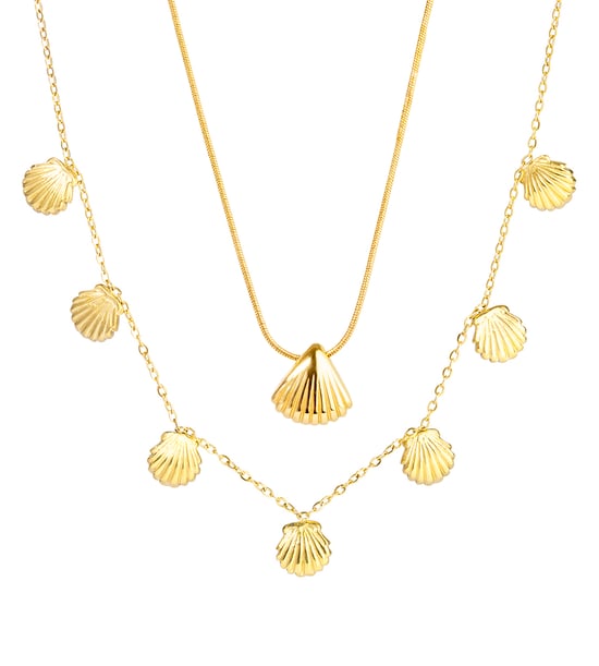 Gold Plated PVD Waterproof Waterproof Stainless Steel Shell Necklace Set - Image 1