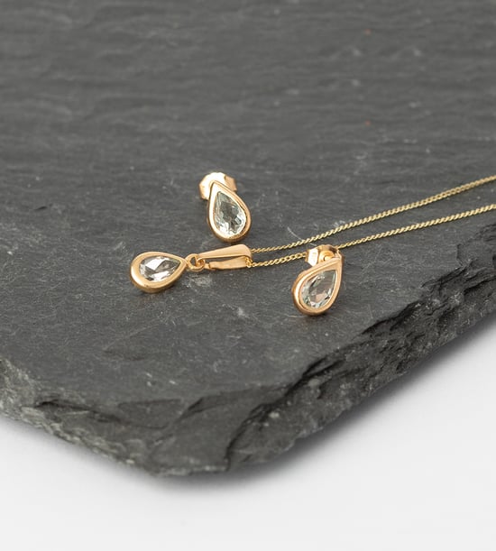 9ct Gold Birthstone Stud Earring And Pendant Necklace Set March - Image 3
