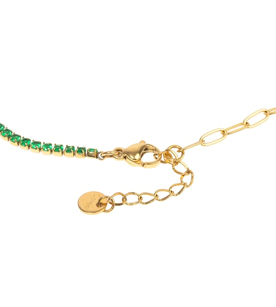 Gold Plated PVD Waterproof Stainless Steel Chain & Tennis Bracelet In Emerald Crystal - Image 1
