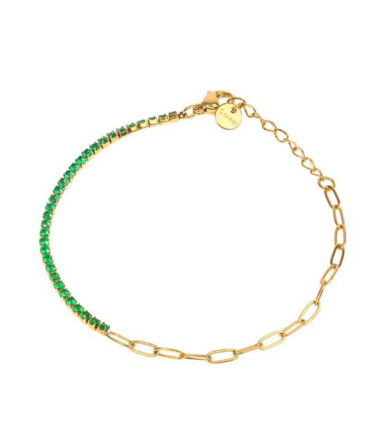 Gold Plated PVD Waterproof Stainless Steel Chain & Tennis Bracelet In Emerald Crystal - Image 2