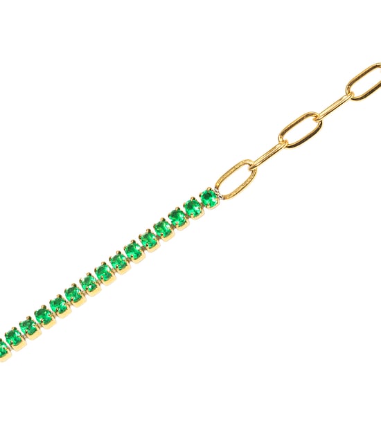 Gold Plated PVD Waterproof Stainless Steel Chain & Tennis Bracelet In Emerald Crystal - Image 5